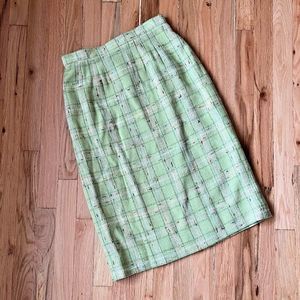 vtg 80s Carlisle lime green plaid wool blend skirt size 8 boucle straight lined‎